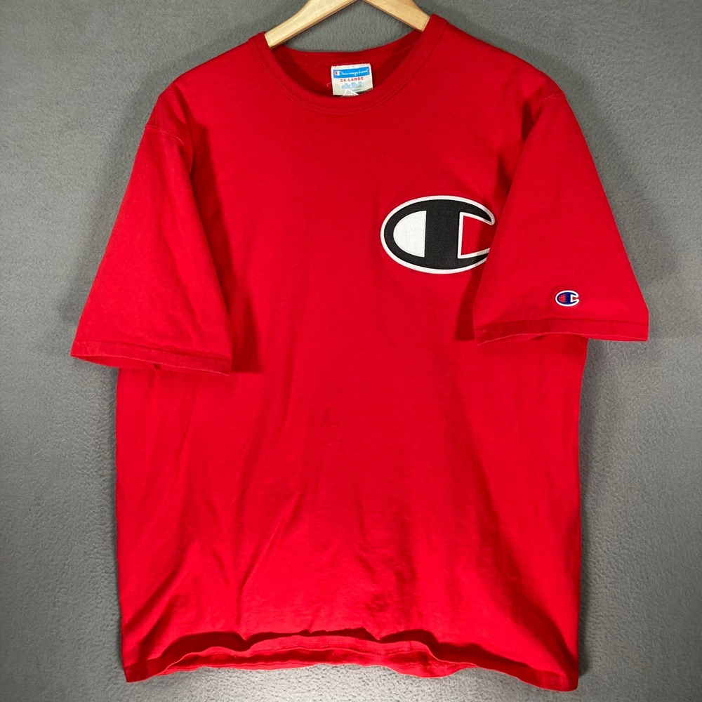 Champion Big C Logo T Shirt Mens 2XL Red Graphic Short Sleeve Cotton‎